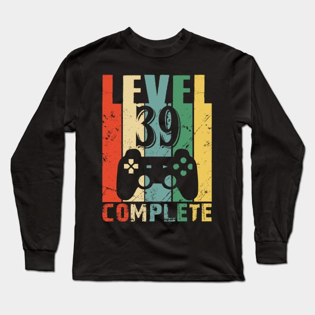 Vintage 39th Wedding Anniversary Level 39 Complete Funny Video Gamer Birthday Gift Ideas Long Sleeve T-Shirt by smtworld